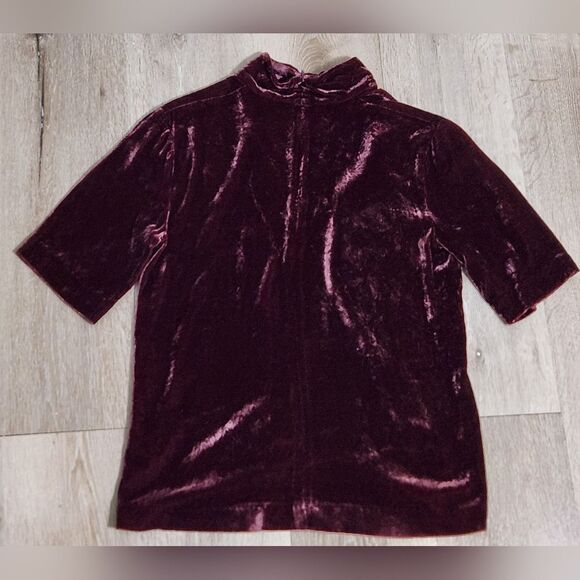 Theory Split-Collar V-Neck Velvet Top Size P - Picture 2 of 6